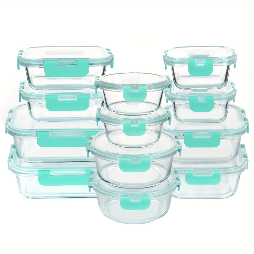 Glass Food Storage Containers for Meal Prep, Airtight Borosilicate Kitchen Boxes, Microwave and Freezer Safe