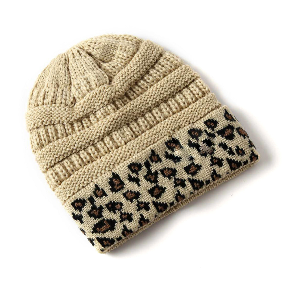 Tarver Beanie mit Leopardenmuster und Umschlag, Zopfstrick – warm, winddicht, 10 Farben