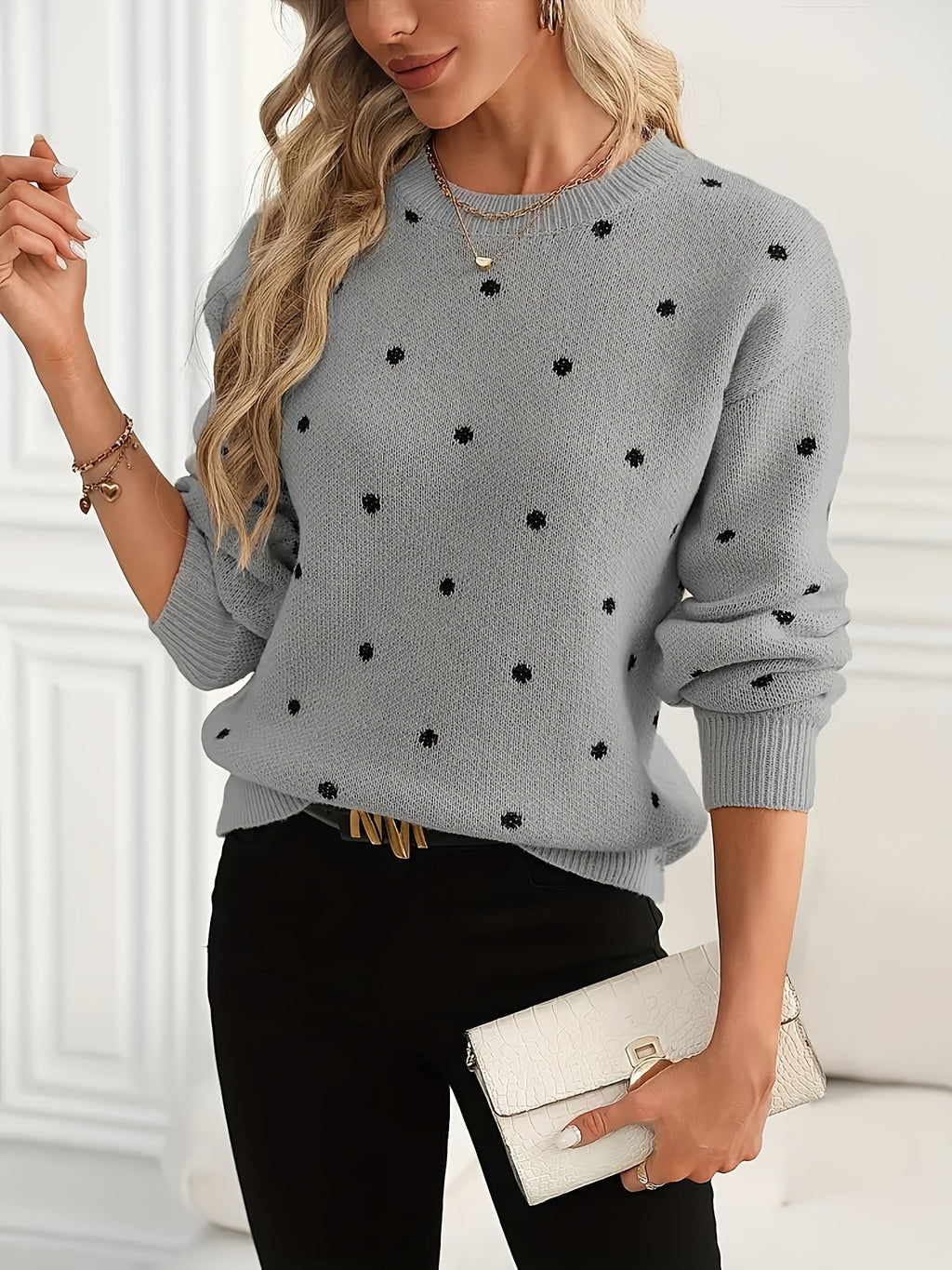 Annette | Gepunkteter Pullover mit Rundhalsausschnitt