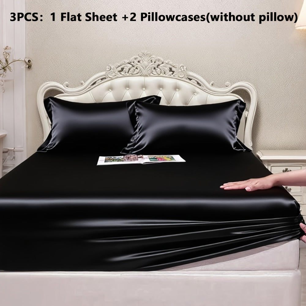 Satin Fitted Sheet Set with Pillowcases – Cooling Smooth Breathable Wrinkle-Resistant Bed Sheets, Machine Washable Ultra Soft for Hot Sleepers, Twin Full Queen King, Multiple Colors