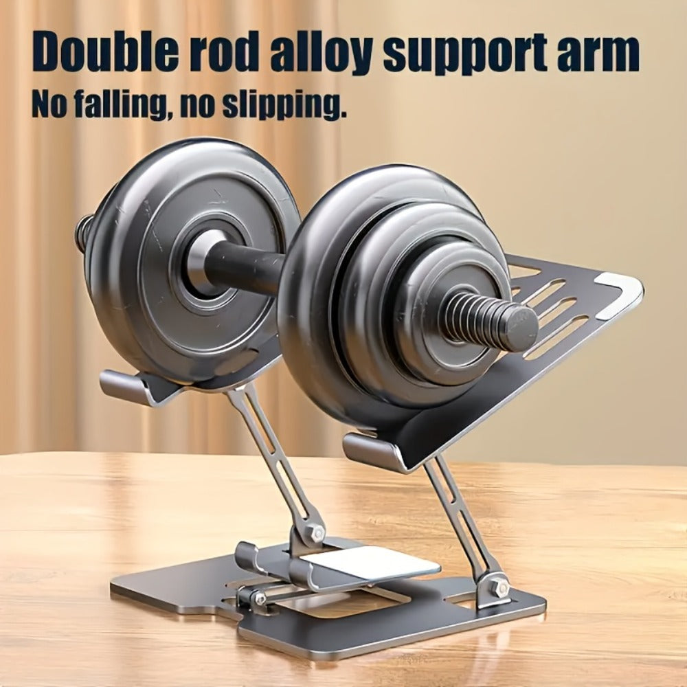 2-in-1 Laptop and Phone Stand with Adjustable Foldable Metal Frame in Silver or Black for Desk Use