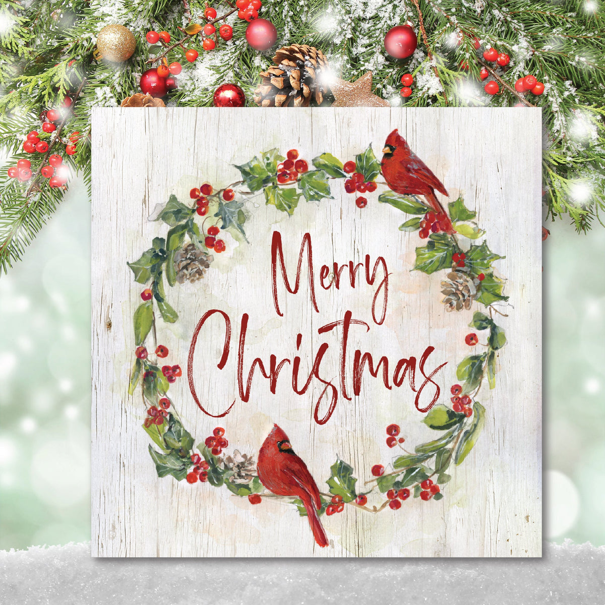 Cardinal and Holly Wreath Gallery-Wrapped Canvas Wall Art