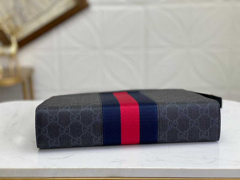 Gucci GG Supreme Web Stripe Zip Pouch Clutch – Black Grey