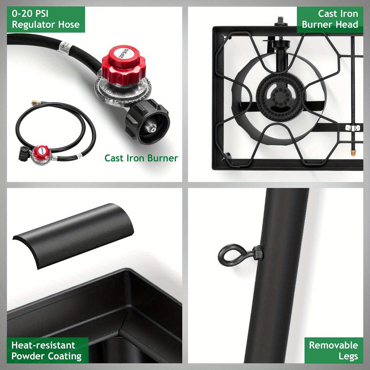 Outdoor Propane Burner Stove Cast Iron 1 or 3 Burner, 225000 BTU High-Pressure Cooker with Adjustable Heat