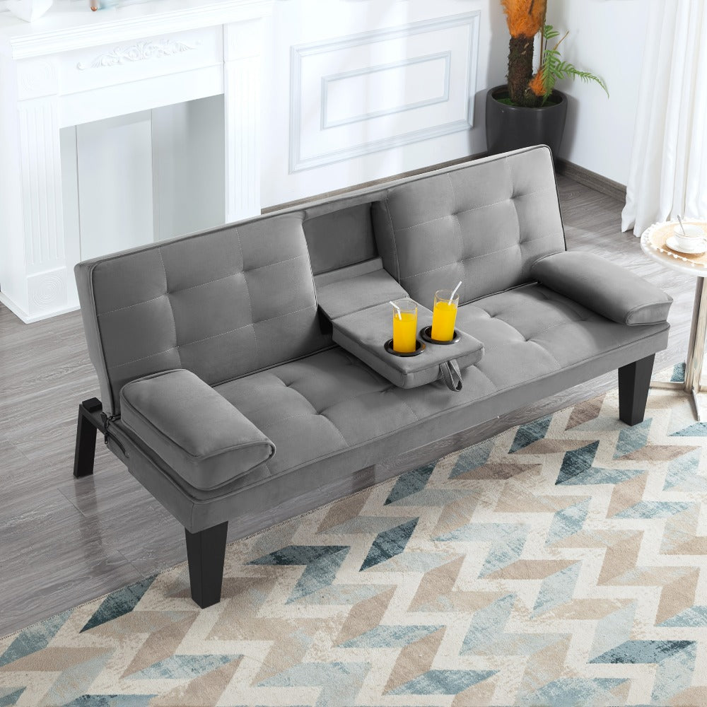 65-Inch Foldable Futon Sofa Bed with Fold-Out Lounger and Solid Wood Construction