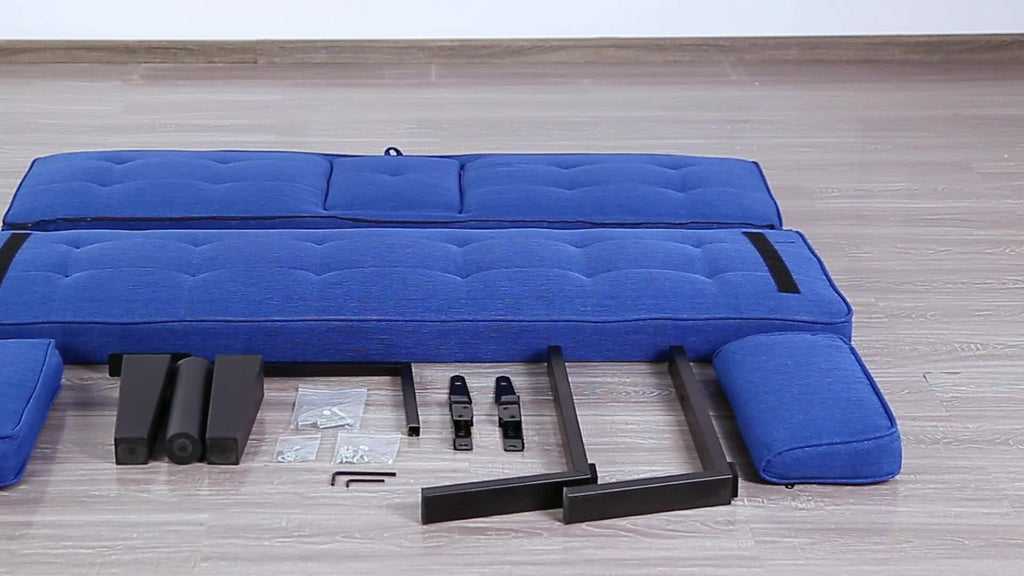 65-Inch Foldable Futon Sofa Bed with Fold-Out Lounger and Solid Wood Construction