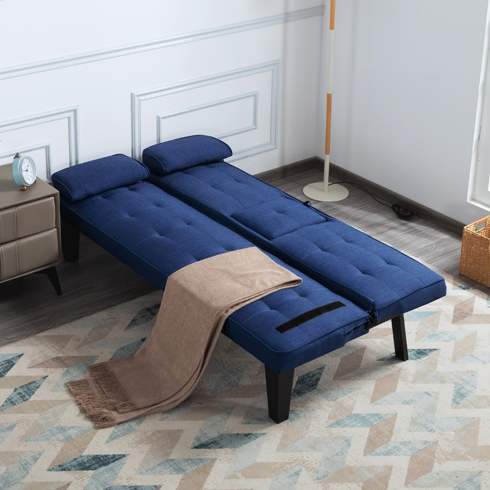 65-Inch Foldable Futon Sofa Bed with Fold-Out Lounger and Solid Wood Construction
