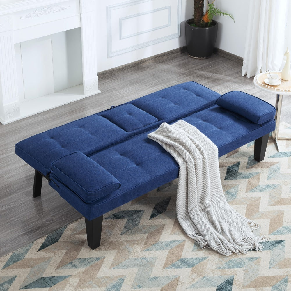 65-Inch Foldable Futon Sofa Bed with Fold-Out Lounger and Solid Wood Construction