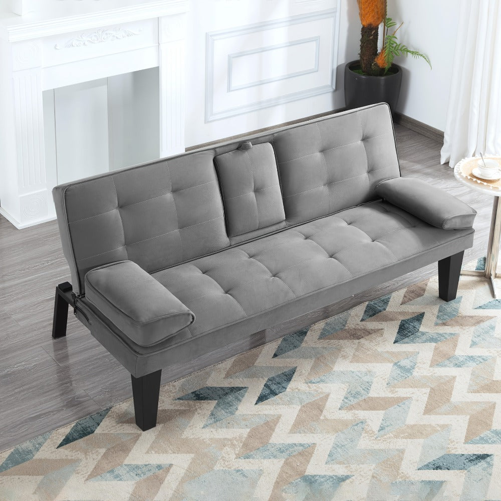 65-Inch Foldable Futon Sofa Bed with Fold-Out Lounger and Solid Wood Construction