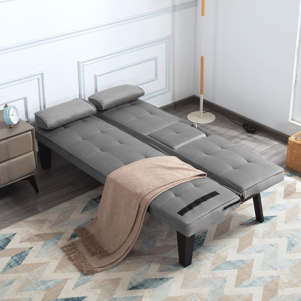 65-Inch Foldable Futon Sofa Bed with Fold-Out Lounger and Solid Wood Construction