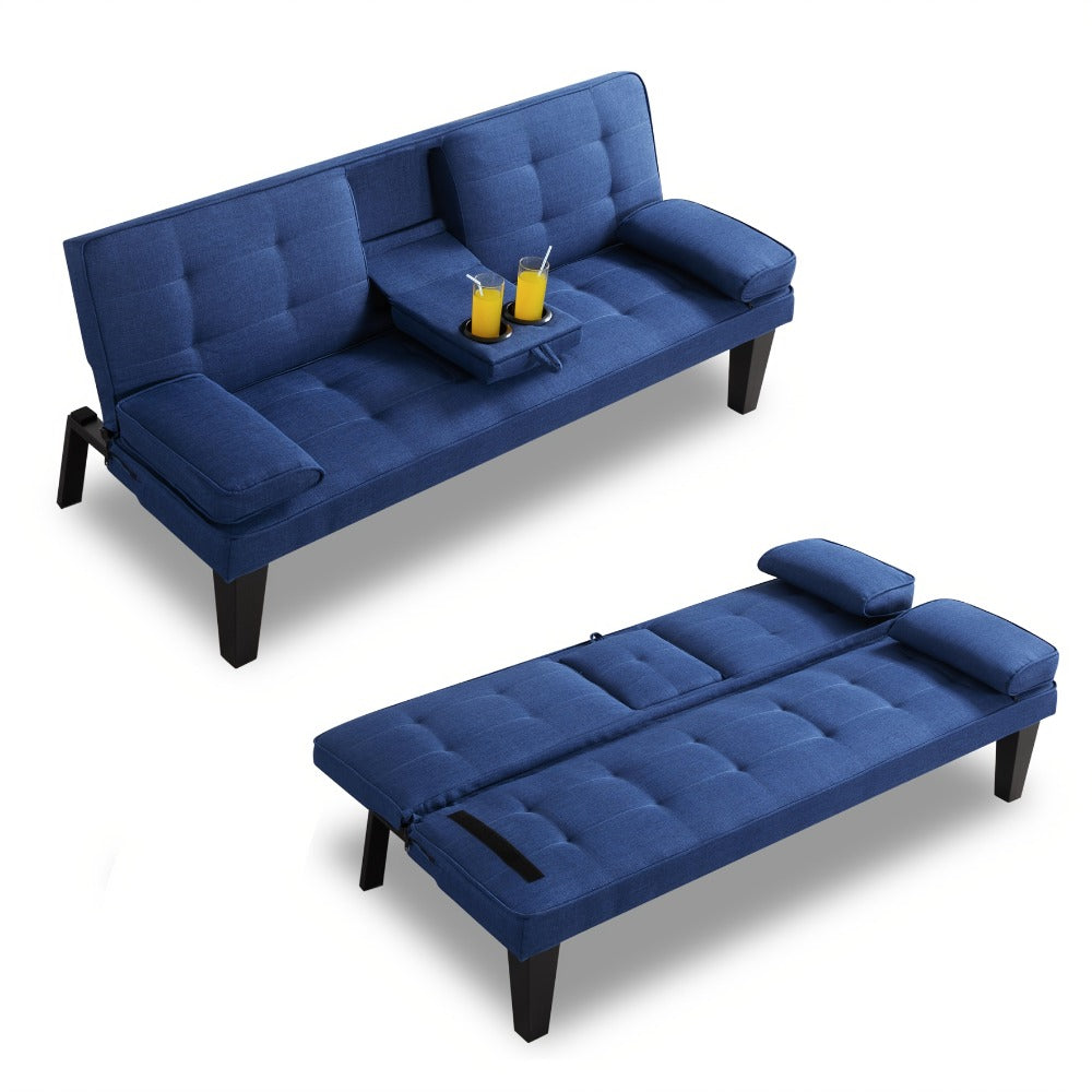 65-Inch Foldable Futon Sofa Bed with Fold-Out Lounger and Solid Wood Construction