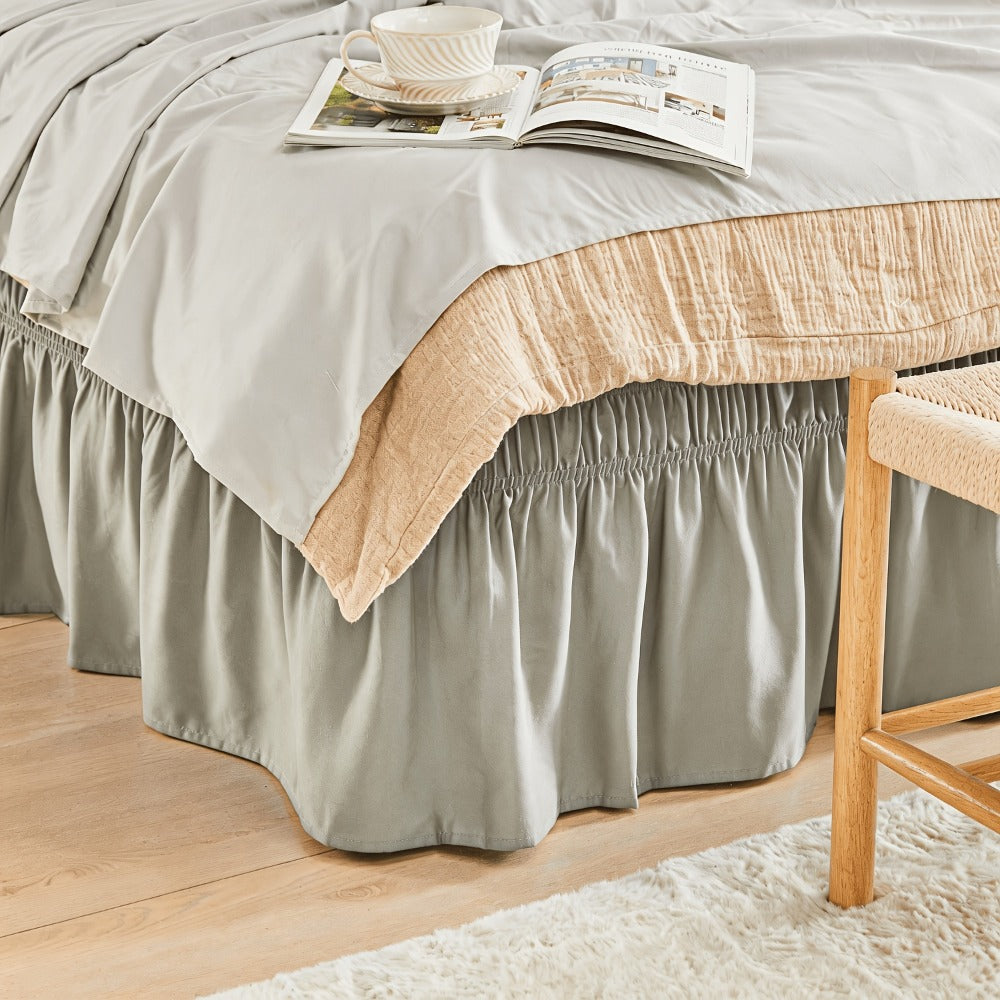 Bed Skirt Elastic Wrap Around Ruffle - 15 Inch Drop Microfiber Dust Ruffle, Adjustable No-Lift Fit, Fade Resistant Machine Washable, Hotel Quality Bedskirt for Twin Full Queen King, 30 Colors