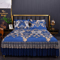 Ruffled Floral Bedspread Mat Set with Two Pillowcases, Twin to King Sizes and Four Pattern Choices