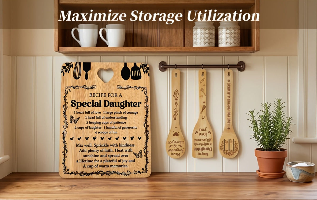Engraved Bamboo Cutting Board Gift Set for Daughter, Recipe for a Special Daughter Kitchen Utensil Set