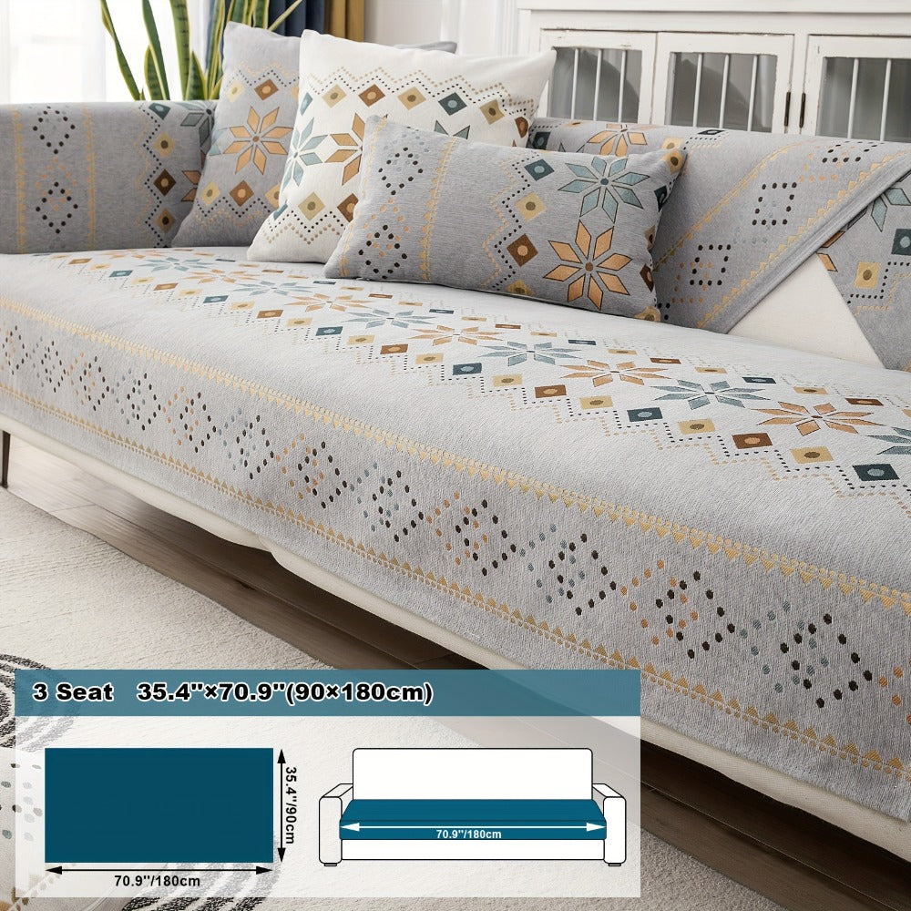 Sofa Cover Bohemian Geometric Panels for 1 to 4 Seats, Armrest or Backrest in Five Color Options