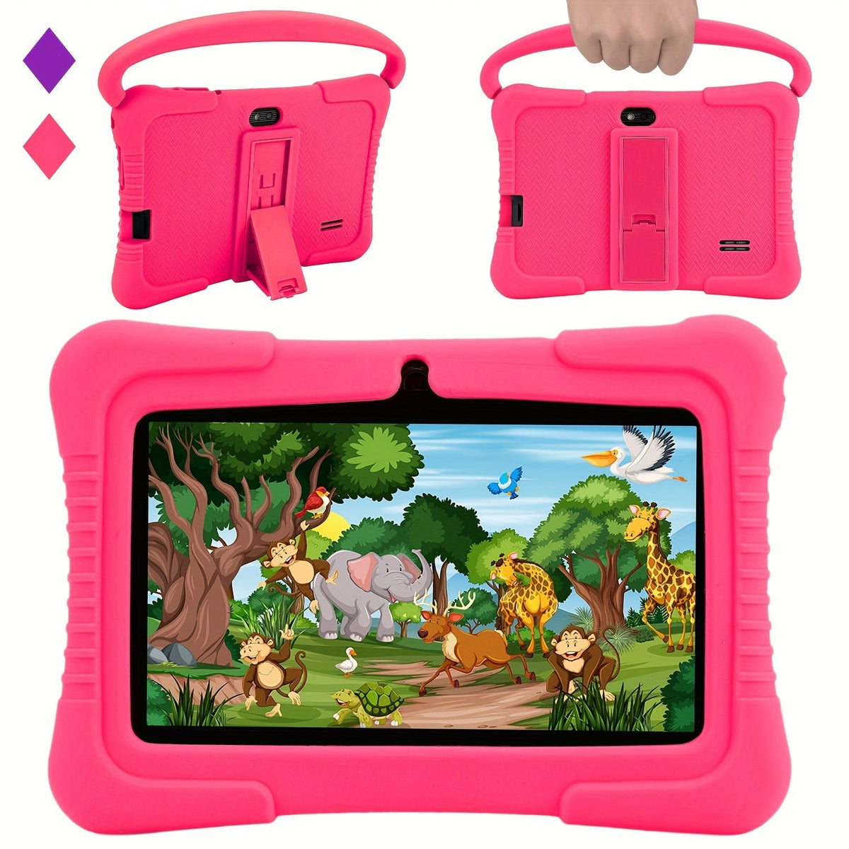 Veidoo 7 Inch Kids Tablet with Drop-Proof Silicone Cover – Eye Protection Screen, WiFi, 2GB RAM 16GB/32GB ROM, Dual Camera, Educational Games, Parental Control, Android Tablet Pink Blue Purple