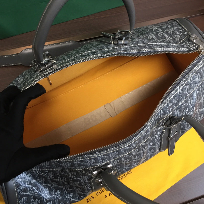 Goyard Boeing 55 Travel Bag – Black Goyardine Canvas Black Leather Silver Hardware