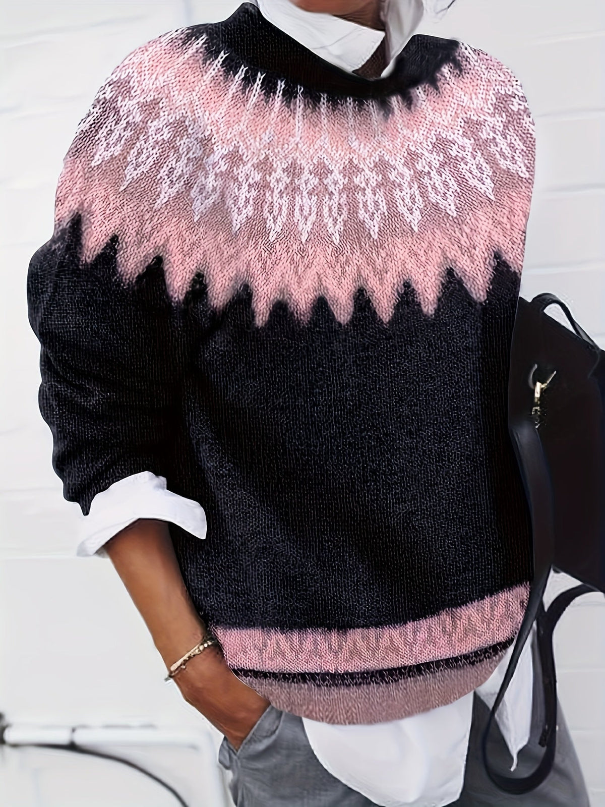 Sylvia | Grobstrick-Jacquardpullover mit Rundhalsausschnitt