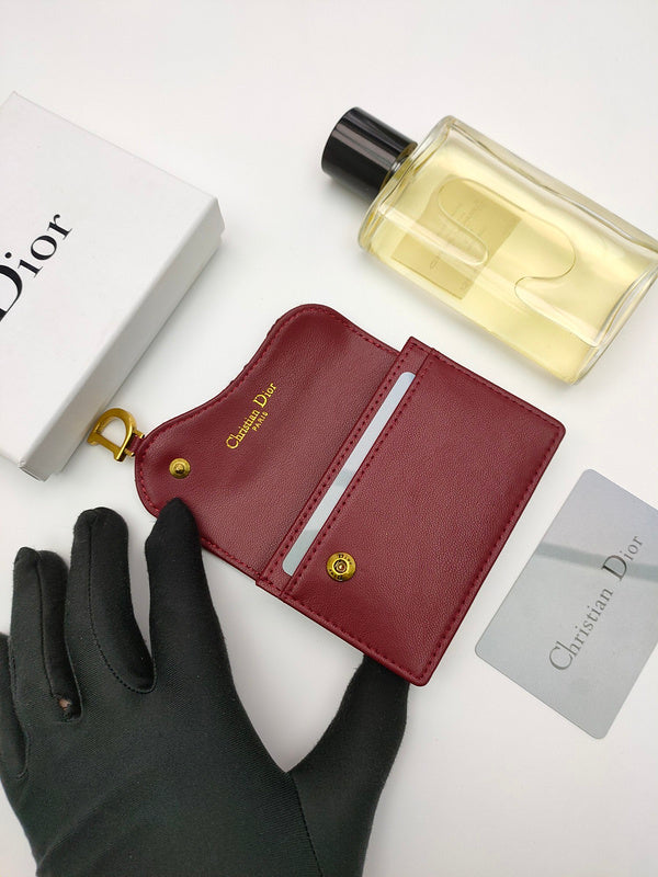 Christian Dior Saddle Card Holder – Oblique Jacquard Burgundy Red