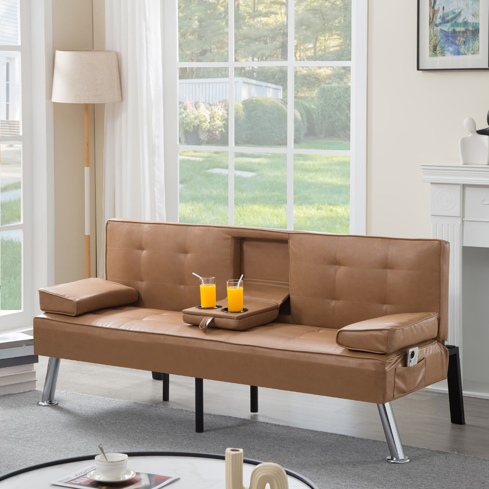67-Inch Futon Sofa Bed with Fold-Out Lounger and Adjustable Backrest