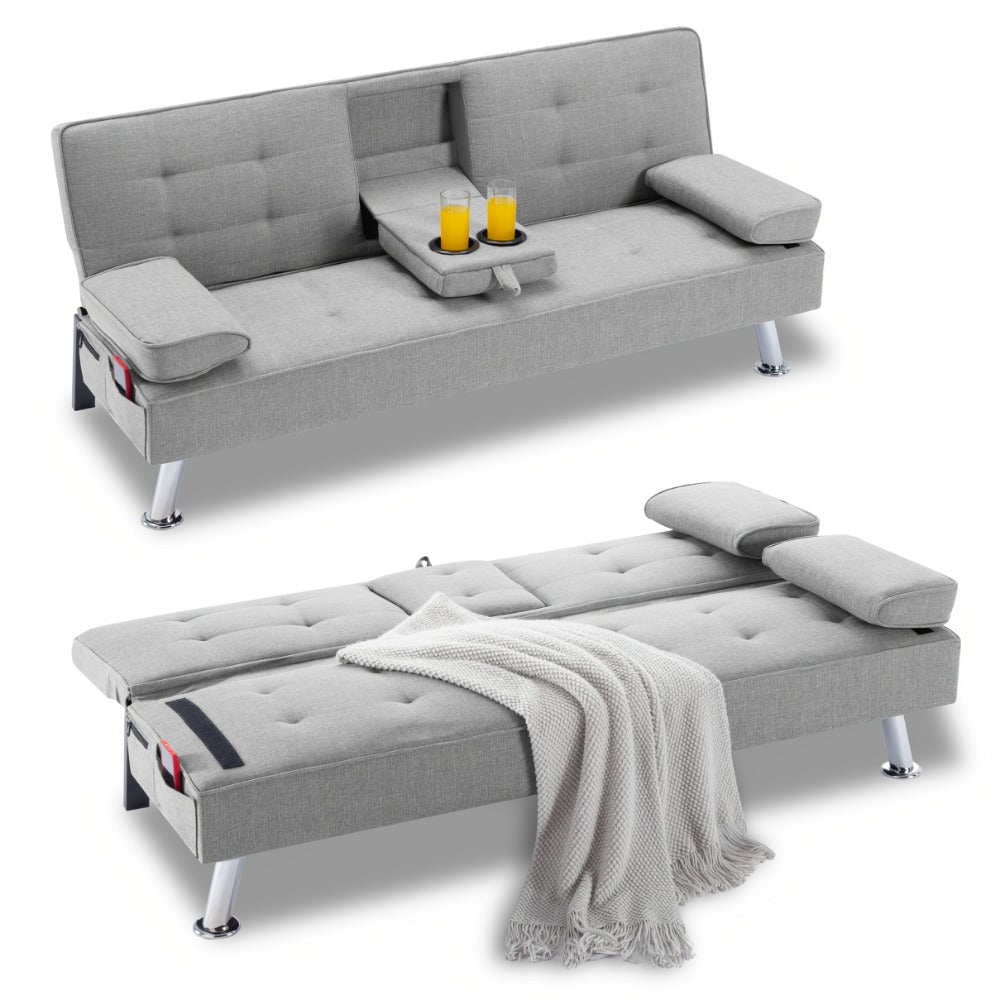 67-Inch Futon Sofa Bed with Fold-Out Lounger and Adjustable Backrest