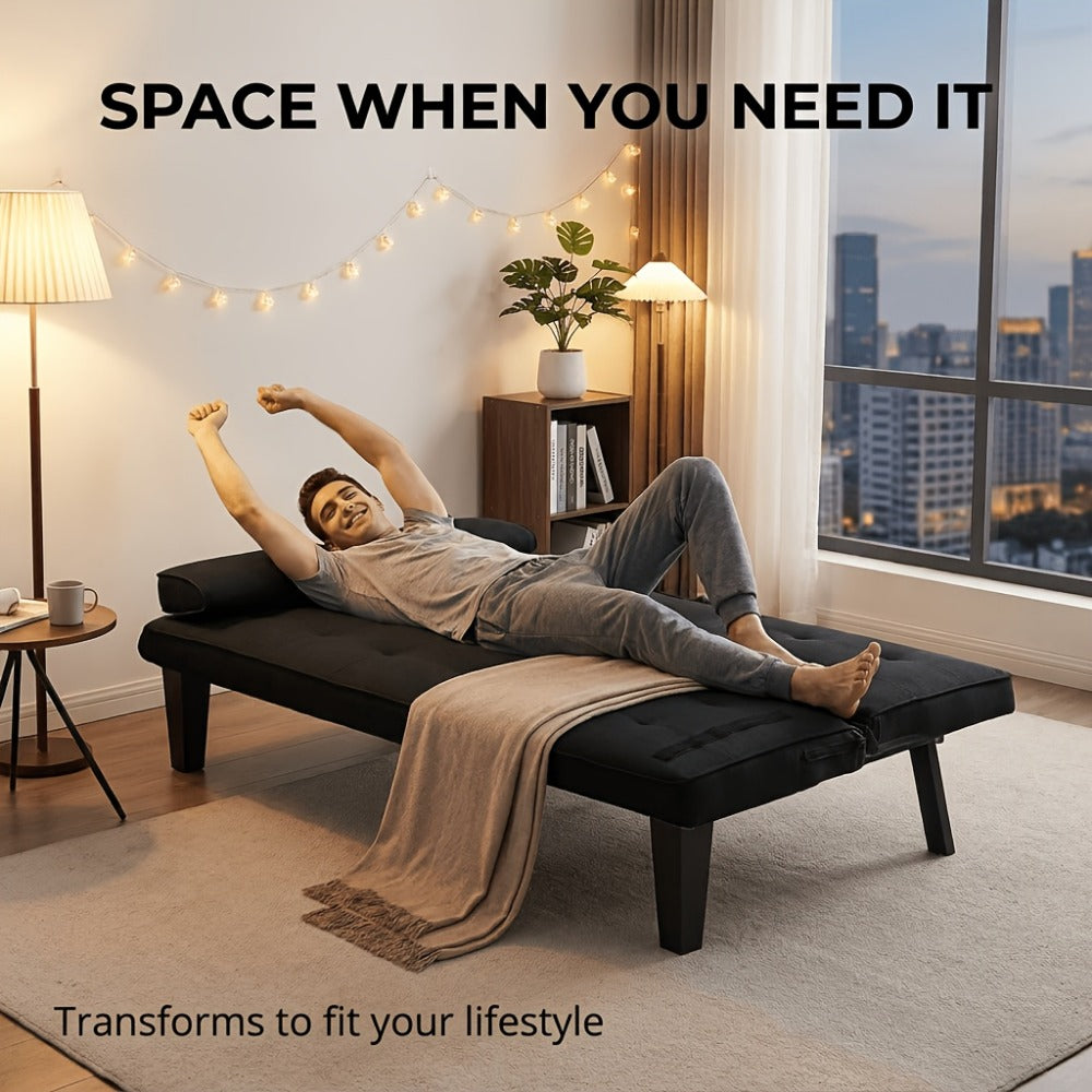 67-Inch Futon Sofa Bed with Fold-Out Lounger and Adjustable Backrest