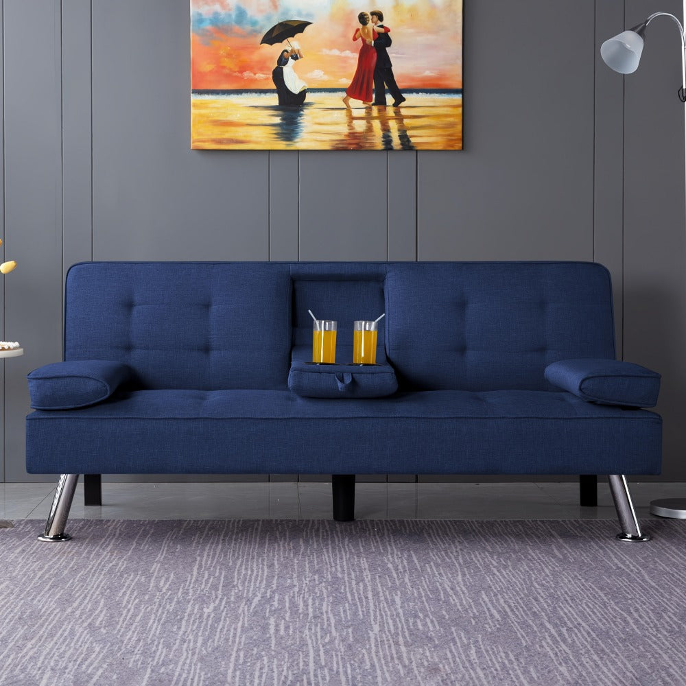 67-Inch Futon Sofa Bed with Fold-Out Lounger and Adjustable Backrest