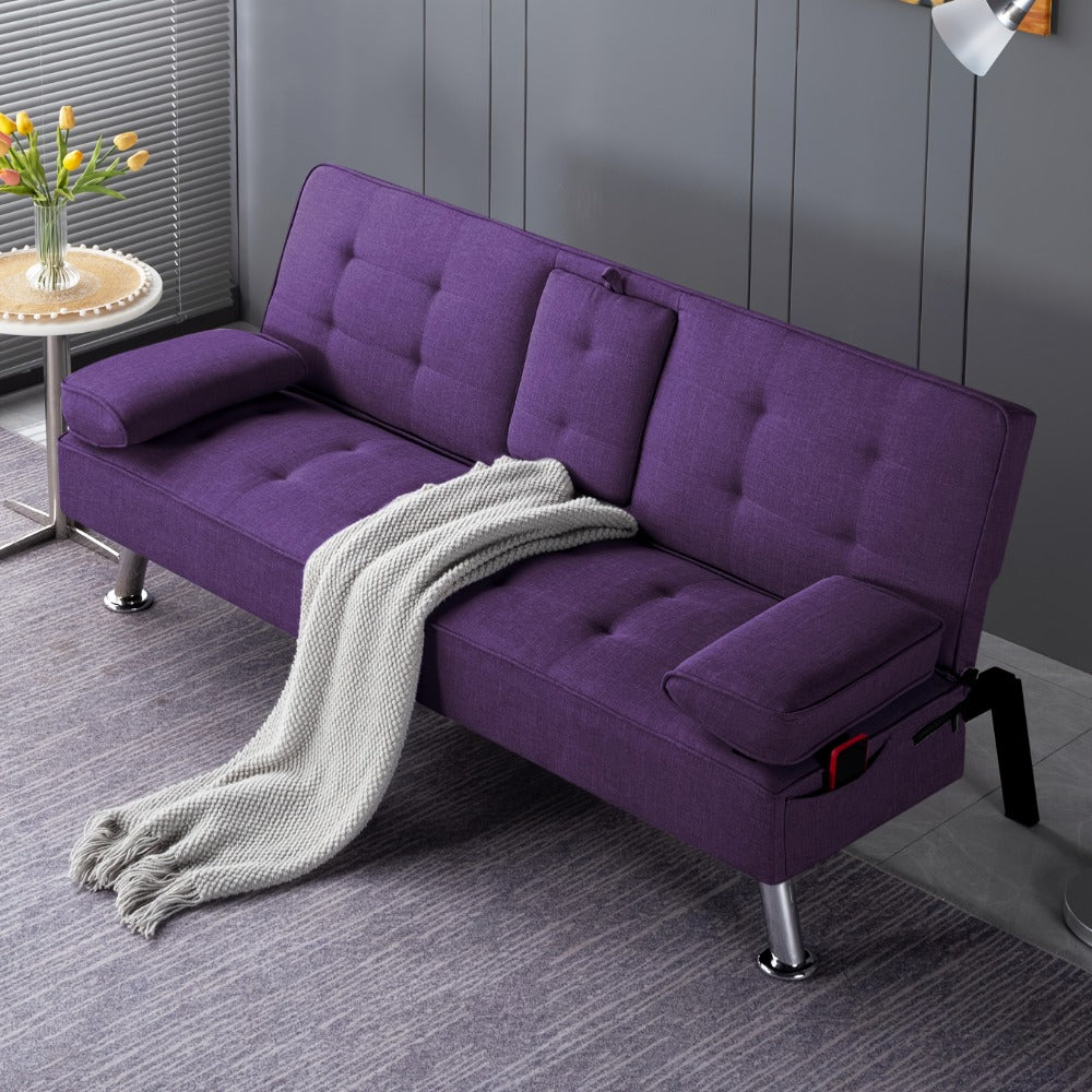 67-Inch Futon Sofa Bed with Fold-Out Lounger and Adjustable Backrest