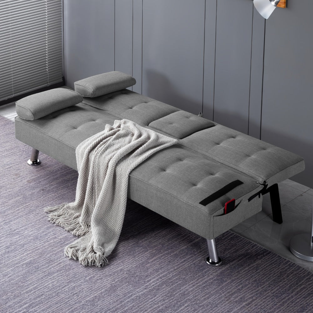 67-Inch Futon Sofa Bed with Fold-Out Lounger and Adjustable Backrest