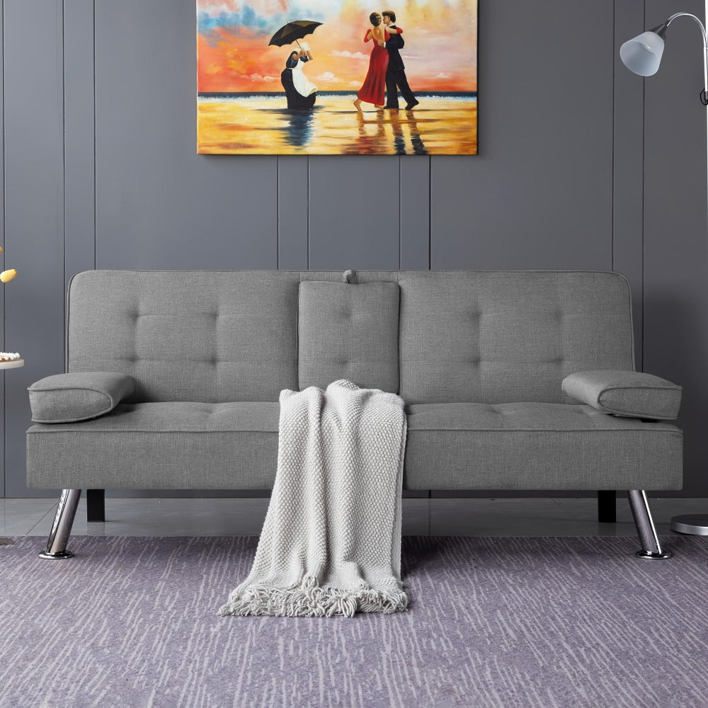 67-Inch Futon Sofa Bed with Fold-Out Lounger and Adjustable Backrest