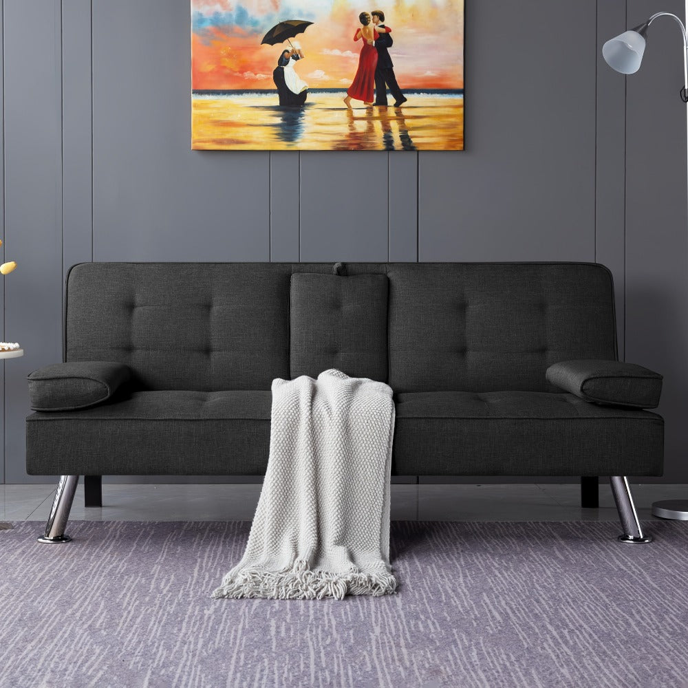 67-Inch Futon Sofa Bed with Fold-Out Lounger and Adjustable Backrest