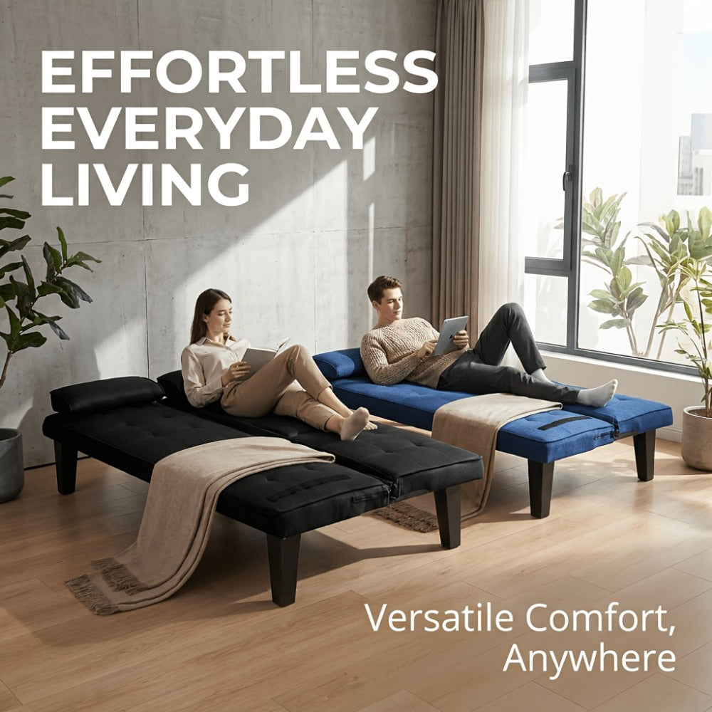 67-Inch Futon Sofa Bed with Fold-Out Lounger and Adjustable Backrest