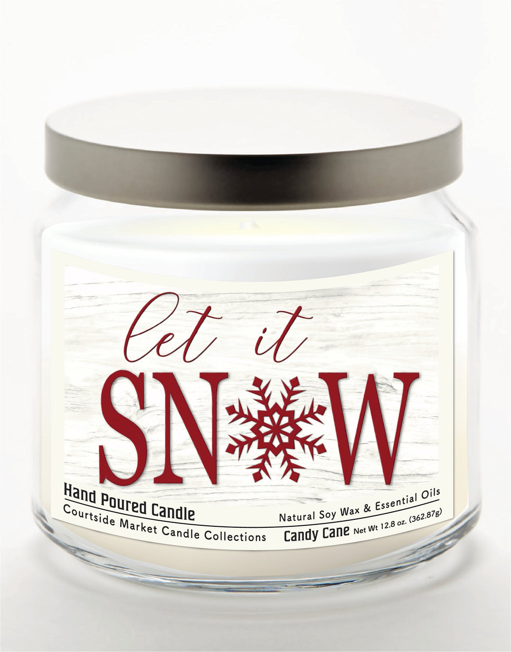 Let it Snow 12.8 Oz Candle Glass Jar with Brushed Silver Metal Lid