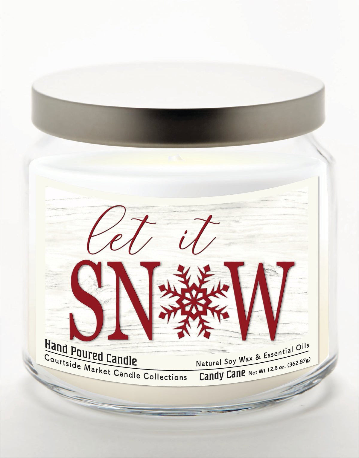 Let it Snow 12.8 Oz Candle Glass Jar with Brushed Silver Metal Lid