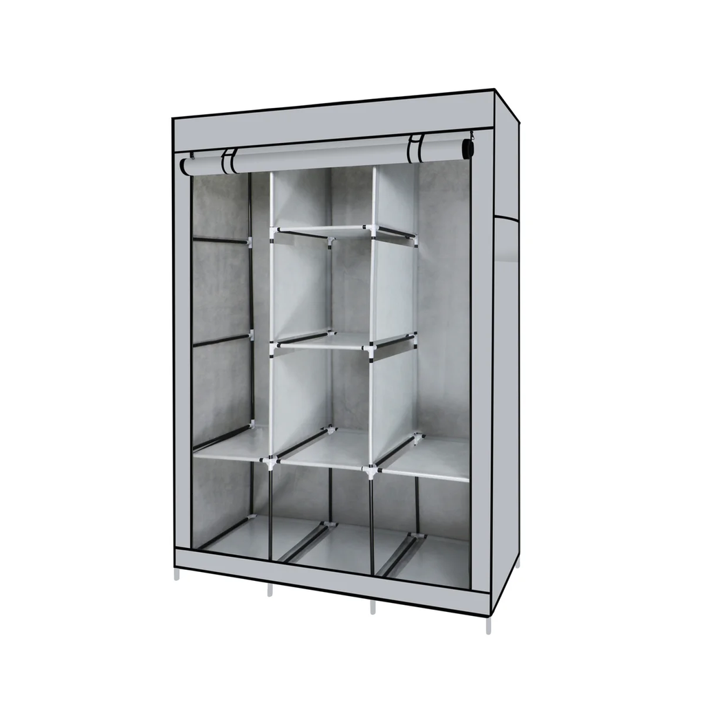 Portable Free Standing Closet with 8 Storage Shelves, 2 Hanging Rod & 4 Pockets