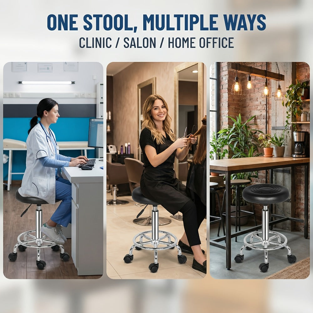 Round Padded Swivel Bar Stool 360° with Chrome Base - Adjustable Height Salon Kitchen Counter Stool for Nail