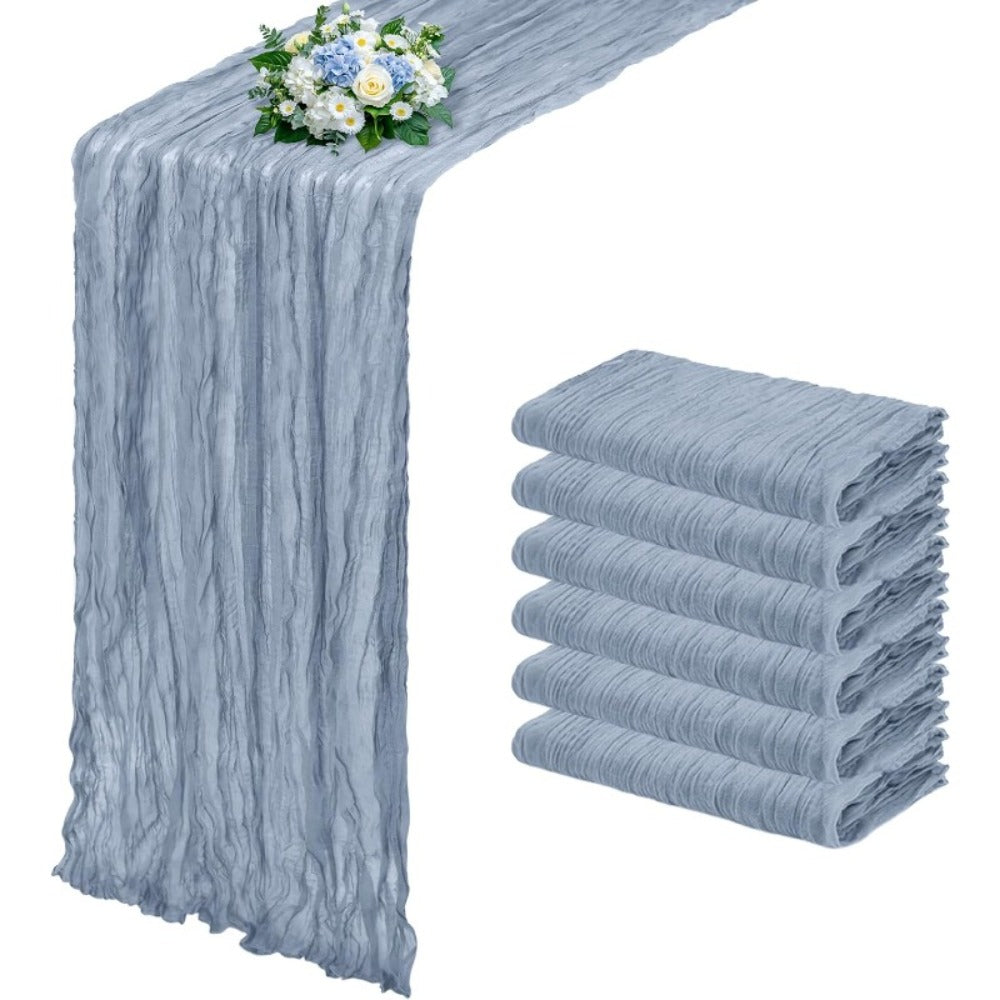 Cheesecloth Table Runner Set of Six Pieces at 21.7 x 72.8 Inches Each in Nine Colors for Dining and Events