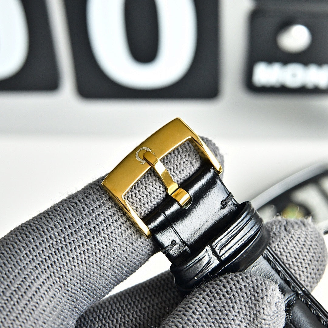 Omega Seamaster Chronograph – Yellow Gold White Dial Gold Sub-Dials Black Chapter Ring Red Script Leather Strap
