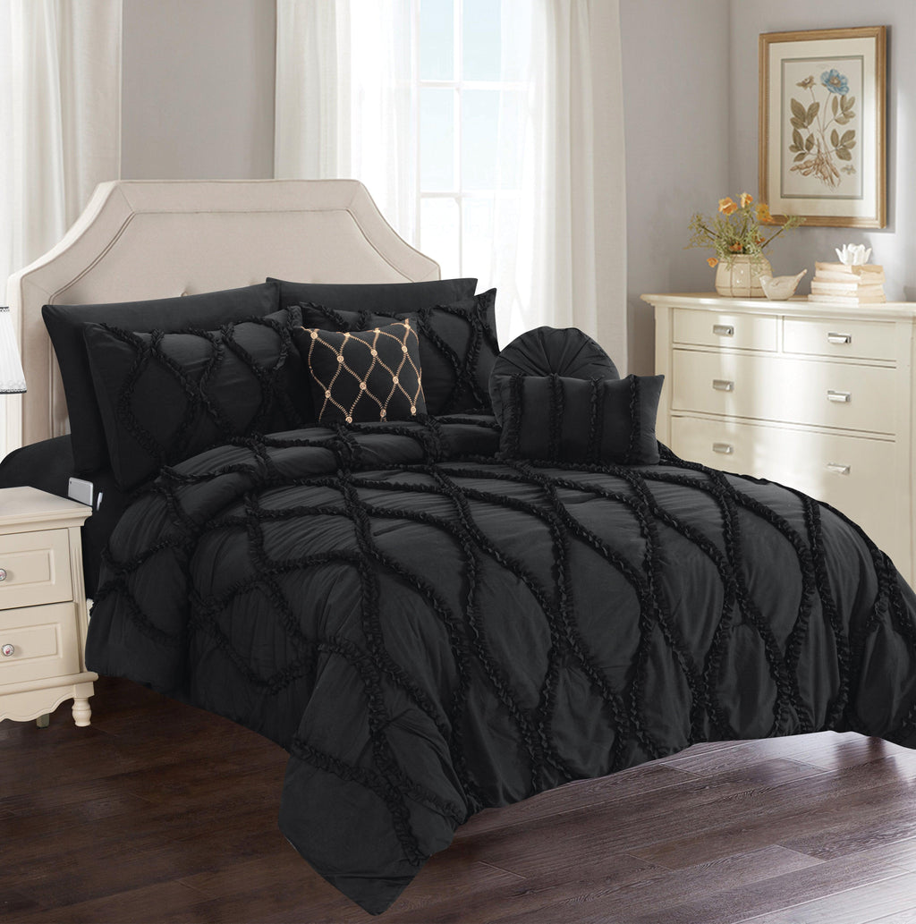 Elegant Comfort 10-Piece Infinity Design Comforter Set - Includes 4-Piece Sheet Set with Double Sided Storage Pockets