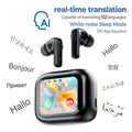 In-Ear AI Translation Earbuds with Color Screen Charging Case in Black or White Finish Options