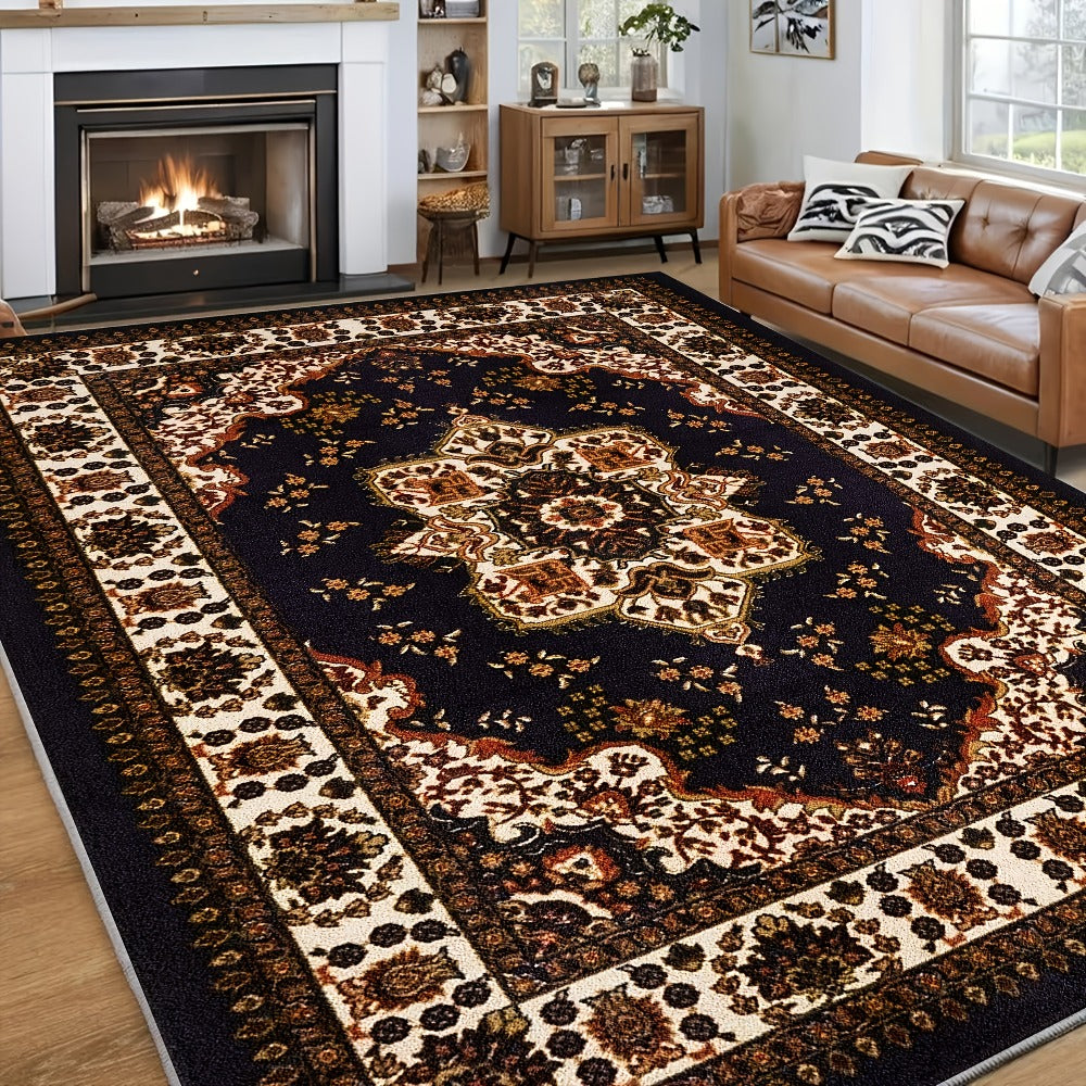 Area Rug, Persian Bohemian Pattern Carpet in Four Rectangular Sizes with Machine-Wash Care and Textured Backing