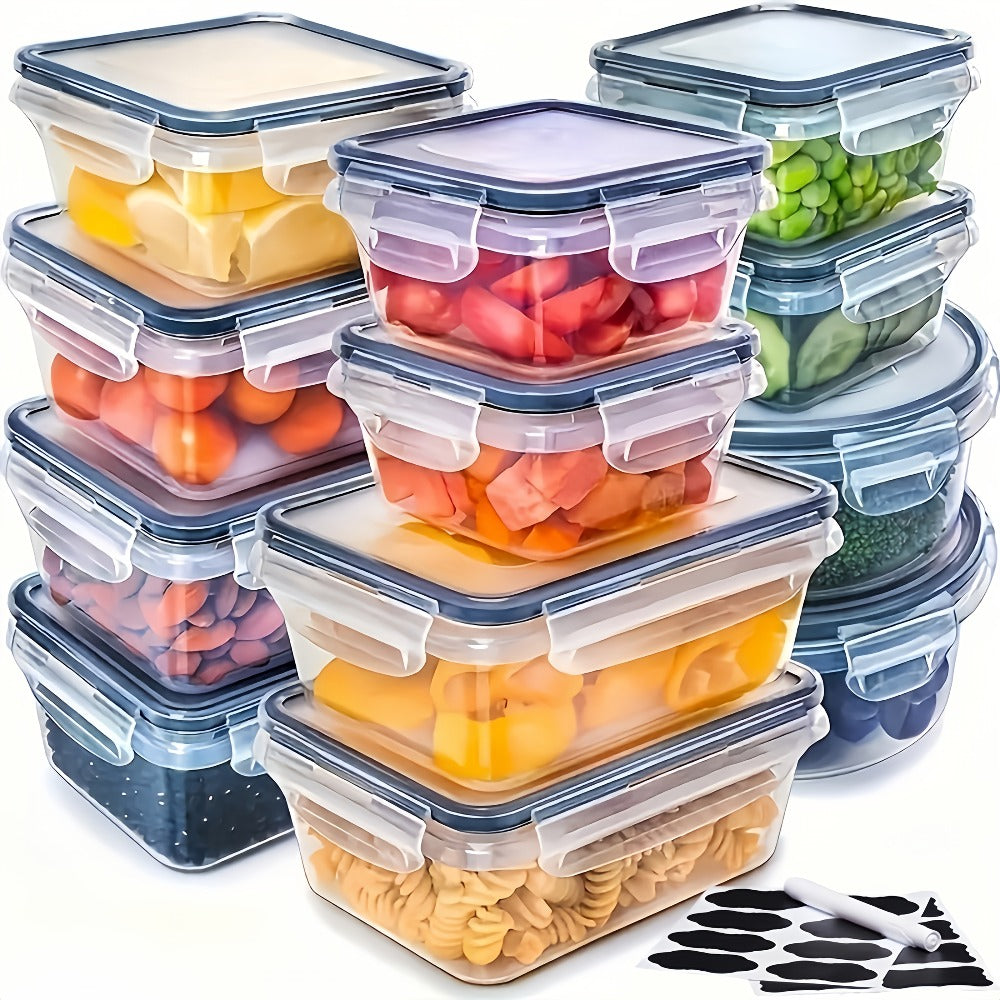 Food Storage Containers, Airtight Stackable Plastic Meal Prep Boxes with Leak-Proof Lids and Pantry Labels