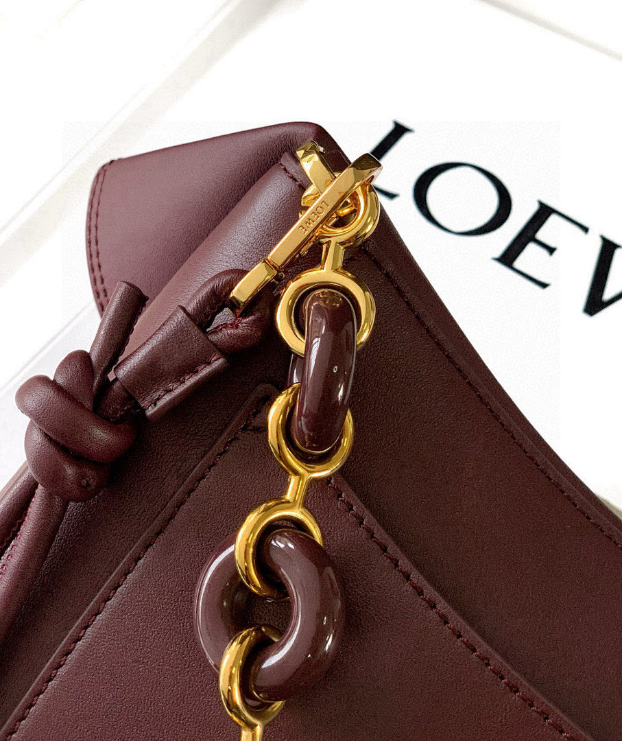 Loewe Cubi Shoulder Bag – Burgundy Deep Wine Smooth Calfskin Gold Resin Chain