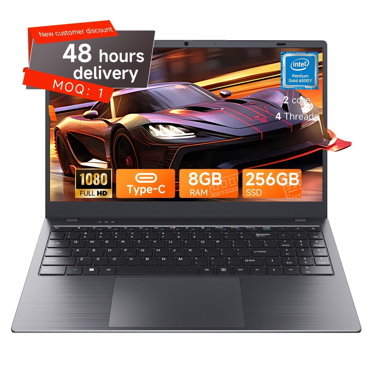 15.6 Inch Ultra-Thin Laptop, Intel Pentium 6500Y, 8GB RAM 256GB SSD, 4K Dual-Screen Support, Quad Stereo Speakers