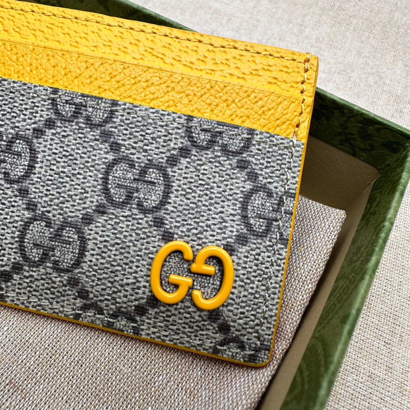 Gucci GG Supreme Card Holder – Beige Canvas Coloured Leather Trim Lacquered GG