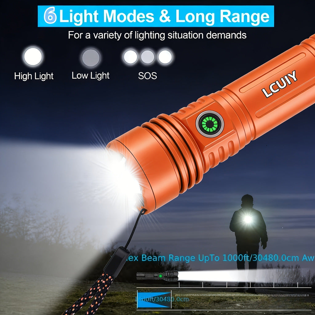 Flashlight 4500-Lumen Fresnel Lens Rechargeable Hand Torch with Six Modes in Two Model Options