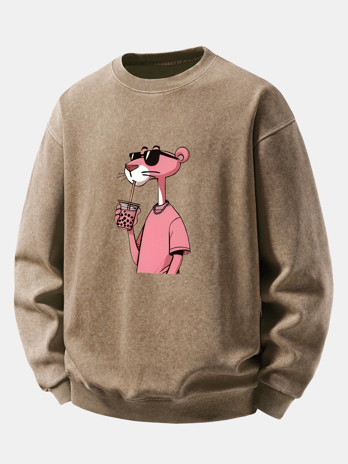 Relaxed Fit Pink Panther Print Washed Distressed Sweatshirt