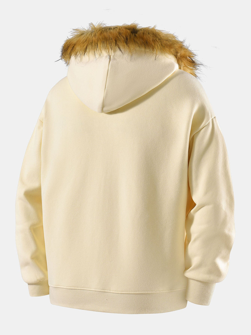 Relax Fit Faux Fur Collar Zip-Up Hoodie