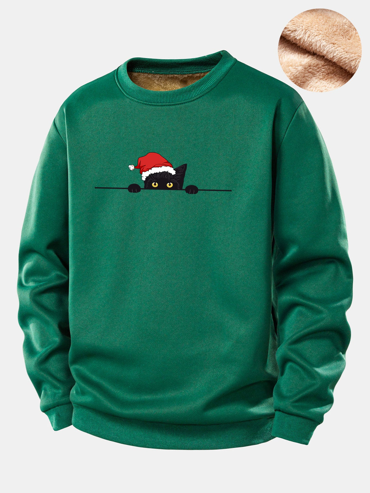 Christmas Black Cat Print Teddy Fleece Lined Sweatshirt