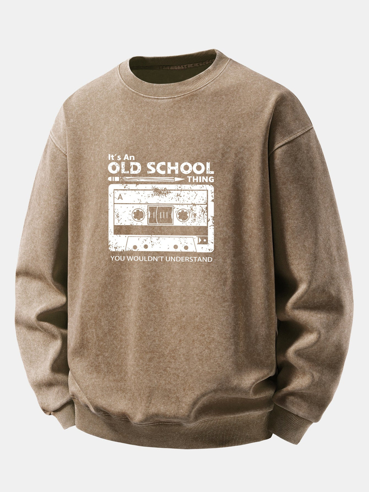Relaxed Fit Cassette Tape Print Washed Distressed Sweatshirt